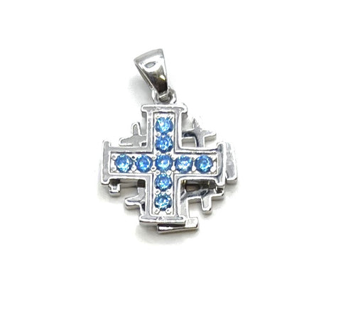 Sterling Silver Double Jerusalem Cross Pendant